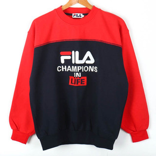 FILA - フィラ スウェット トレーナー トップス フロントロゴ スポーツウエア メンズ Mサイズ 紺×赤×白 FILA