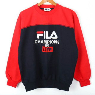 フィラ スウェット トレーナー トップス フロントロゴ スポーツウエア メンズ Mサイズ 紺×赤×白 FILA