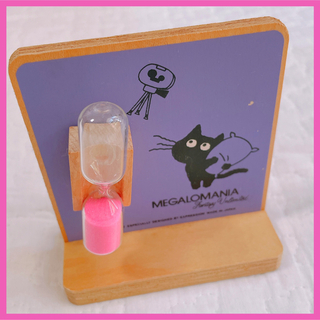 【レア】レトロ 黒猫 ねこ 砂時計 MEGALOMANIA 紫 ピンク(置物)