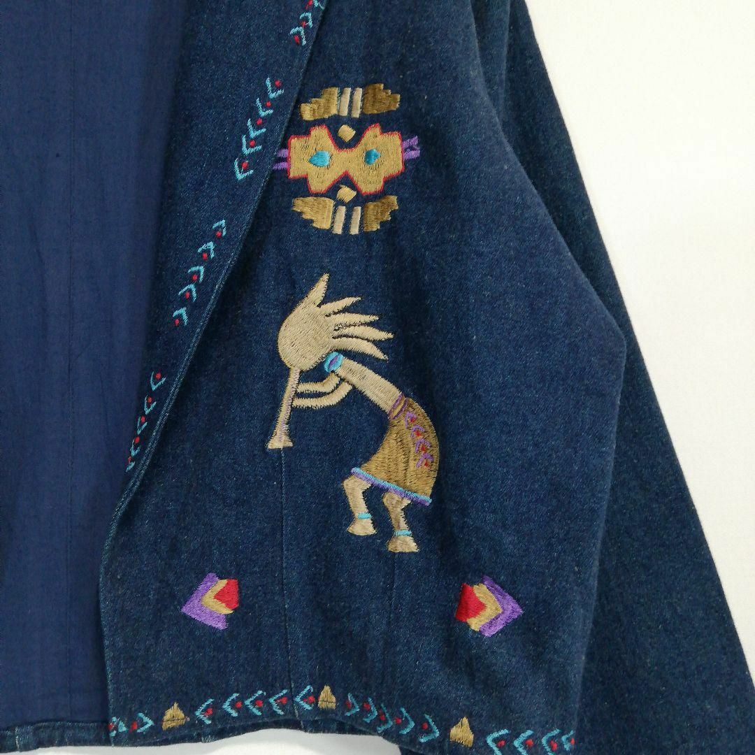 民族刺繍 デニムボレロ ショールカラーカーディガン デニムジャケット ブルゾン レディースのトップス(ボレロ)の商品写真