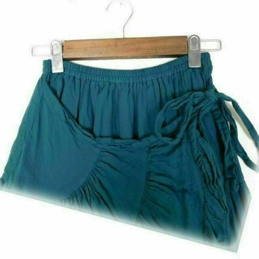 ふんわりドレープ・巻きスカート風・変形ティアードフレアスカートTurquoise レディースのスカート(ロングスカート)の商品写真