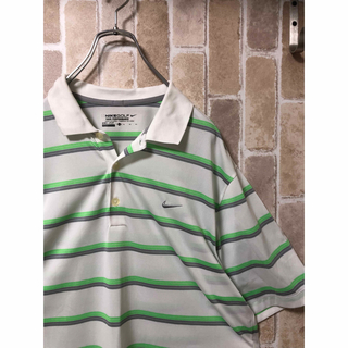 【NIKE】ゴルフ　DRI-FIT ポロシャツ　ボーダー　刺繍ロゴ　XL