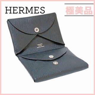 エルメス(Hermes)のエルメス カルヴィ デュオ コインケース  ブラック 黒 Z シェブルミゾル(名刺入れ/定期入れ)