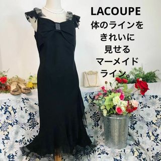 ラクープ(LACOUPE)のラクープ　 袖なしワンピースロング　パーティ　L   黒シフォン　クリーニング済(ロングワンピース/マキシワンピース)