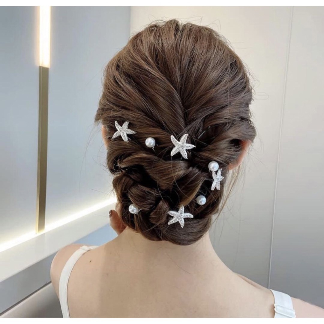 【新品】ヘアアクセサリー 髪飾り パール ヒトデ まとめ髪 Uピン 結婚式 レディースのヘアアクセサリー(ヘアピン)の商品写真