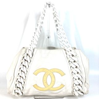 シャネル(CHANEL)のシャネル CHANEL デカココ CC ココマーク 肩掛け プラスチックチェーン ショルダーバッグ レザー ホワイト(ショルダーバッグ)