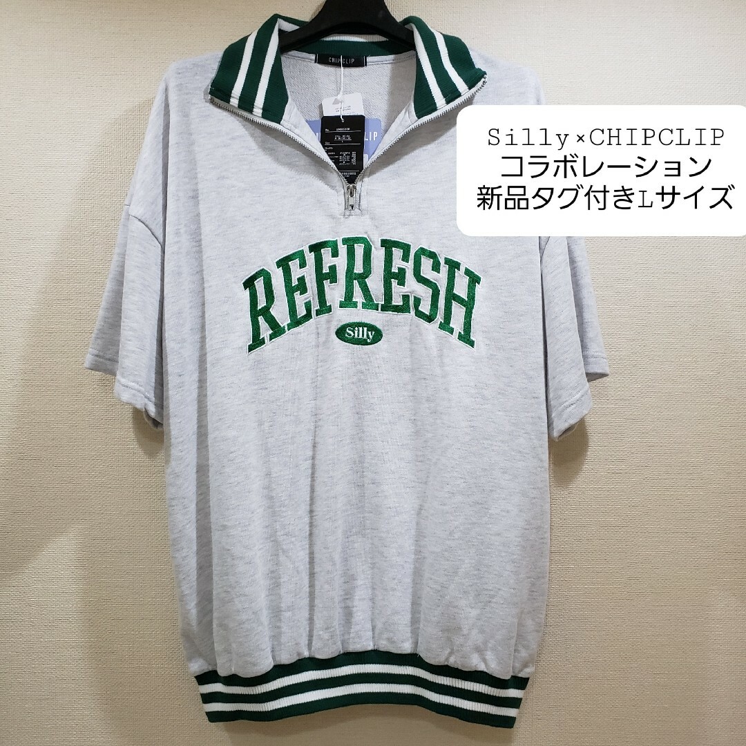 シリー×チップクリップ　コラボ　配色ラインカレッジ　オーバーサイズ　Tシャツ　L レディースのトップス(Tシャツ(半袖/袖なし))の商品写真