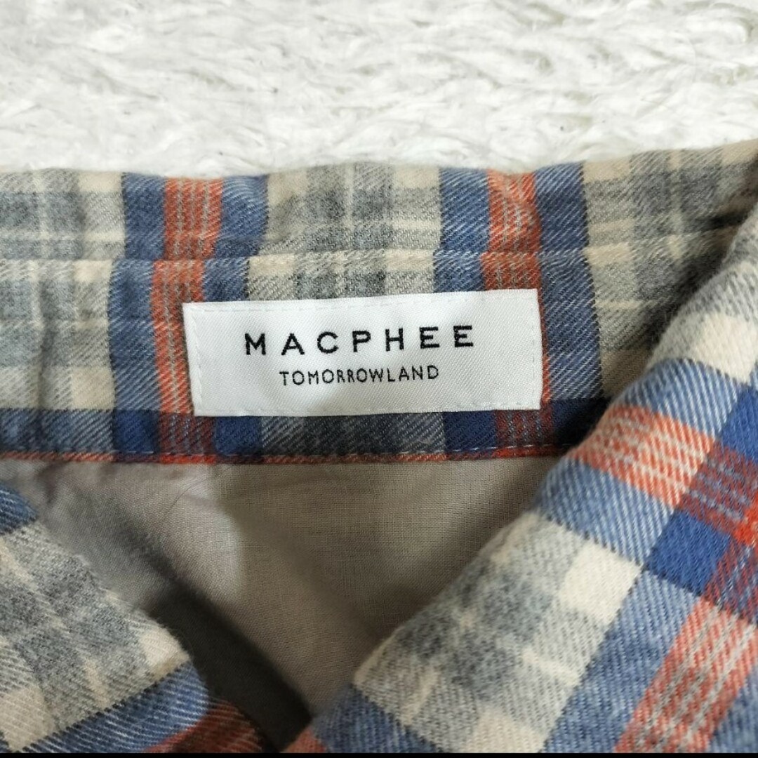 MACPHEE(マカフィー)の美品　マカフィー　チェックシャツワンピース　ロングワンピース　綿　ウール　36 レディースのワンピース(ロングワンピース/マキシワンピース)の商品写真