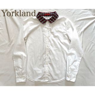 ヨークランド(Yorkland)の極美品☆ヨークランド　チェック襟　白 ホワイト　ブラウス シャツ　9号(シャツ/ブラウス(長袖/七分))