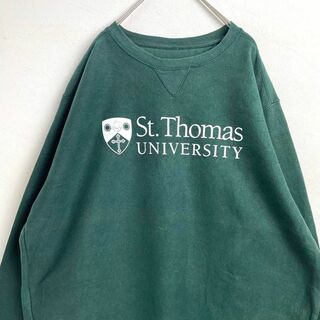 US古着　ユニバーシティプリント　トーマス大学　深緑　スウェットシャツ(スウェット)