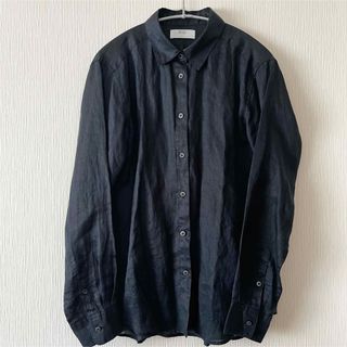 ユニクロ(UNIQLO)のUNIQLO プレムアムリネンシャツ 長袖 黒 ブラック M 麻シャツ(シャツ/ブラウス(長袖/七分))