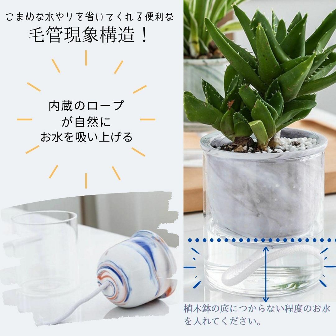 【色: マーブル(グリーン)】3world 植木鉢 陶器 + ガラスカバー 自動 その他のその他(その他)の商品写真