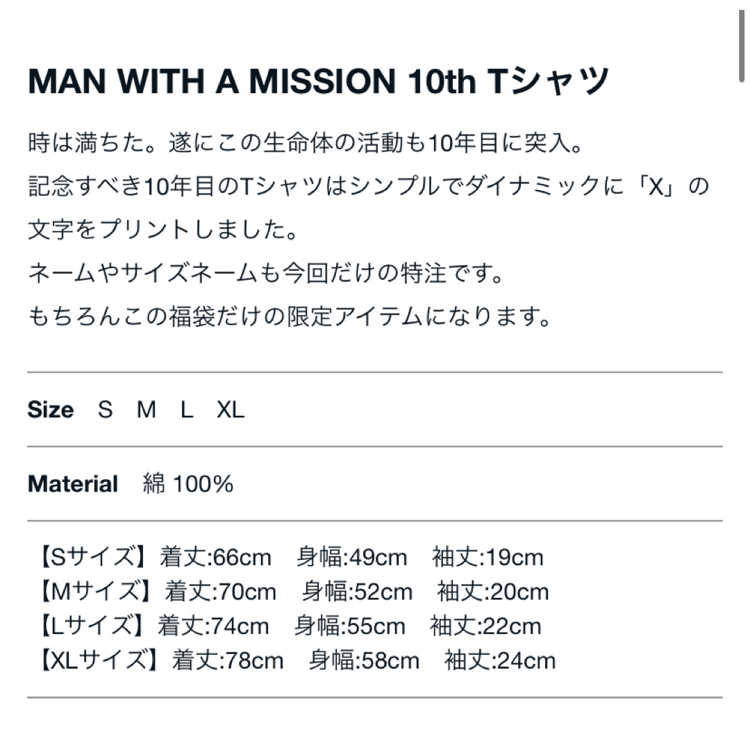 MAN WITH A MISSION(マンウィズアミッション)のマンウィズTシャツ　Lサイズ　2020年10周年福袋モデル メンズのトップス(Tシャツ/カットソー(半袖/袖なし))の商品写真