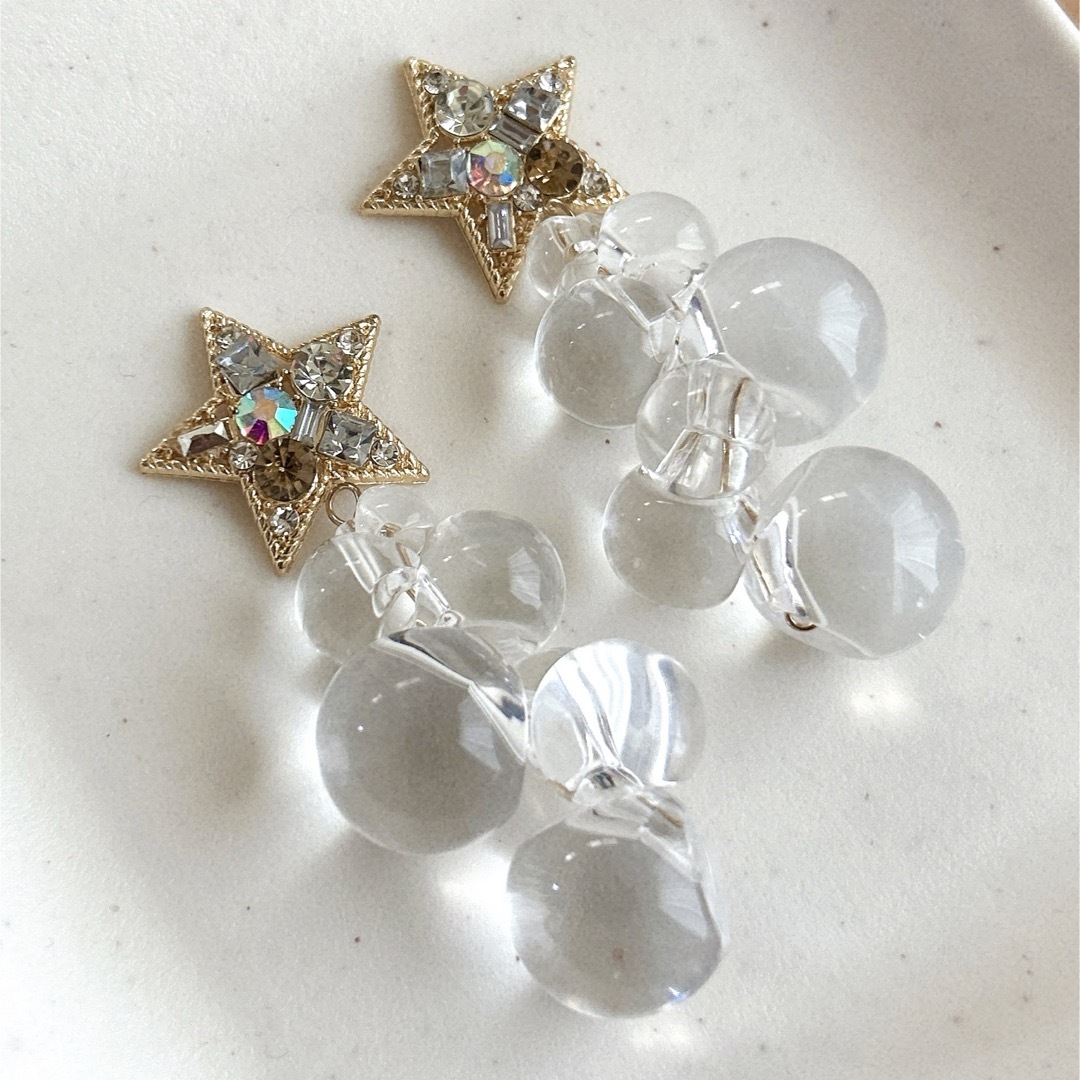 スタービジュー× クリアビーズタッセル★ピアス✳︎イヤリング 春夏ピアス 星 ハンドメイドのアクセサリー(ピアス)の商品写真