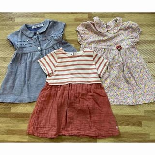 プチバトー(PETIT BATEAU)のプチバトー&ファミリア　80cm  ワンピースセット(ワンピース)