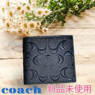 コーチ(COACH)の【新品・未使用】　coach 折財布　ブラック　メンズ　シグネチャー(折り財布)