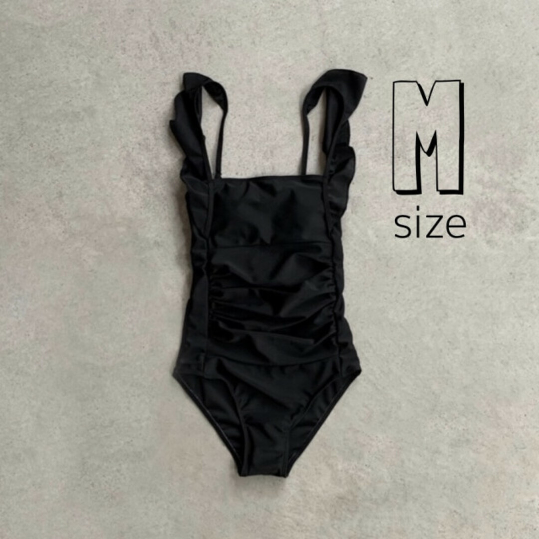 バック オープン バタフライ スイムウェア M 黒 ブラック 無地 キャミ 韓国 レディースの水着/浴衣(水着)の商品写真