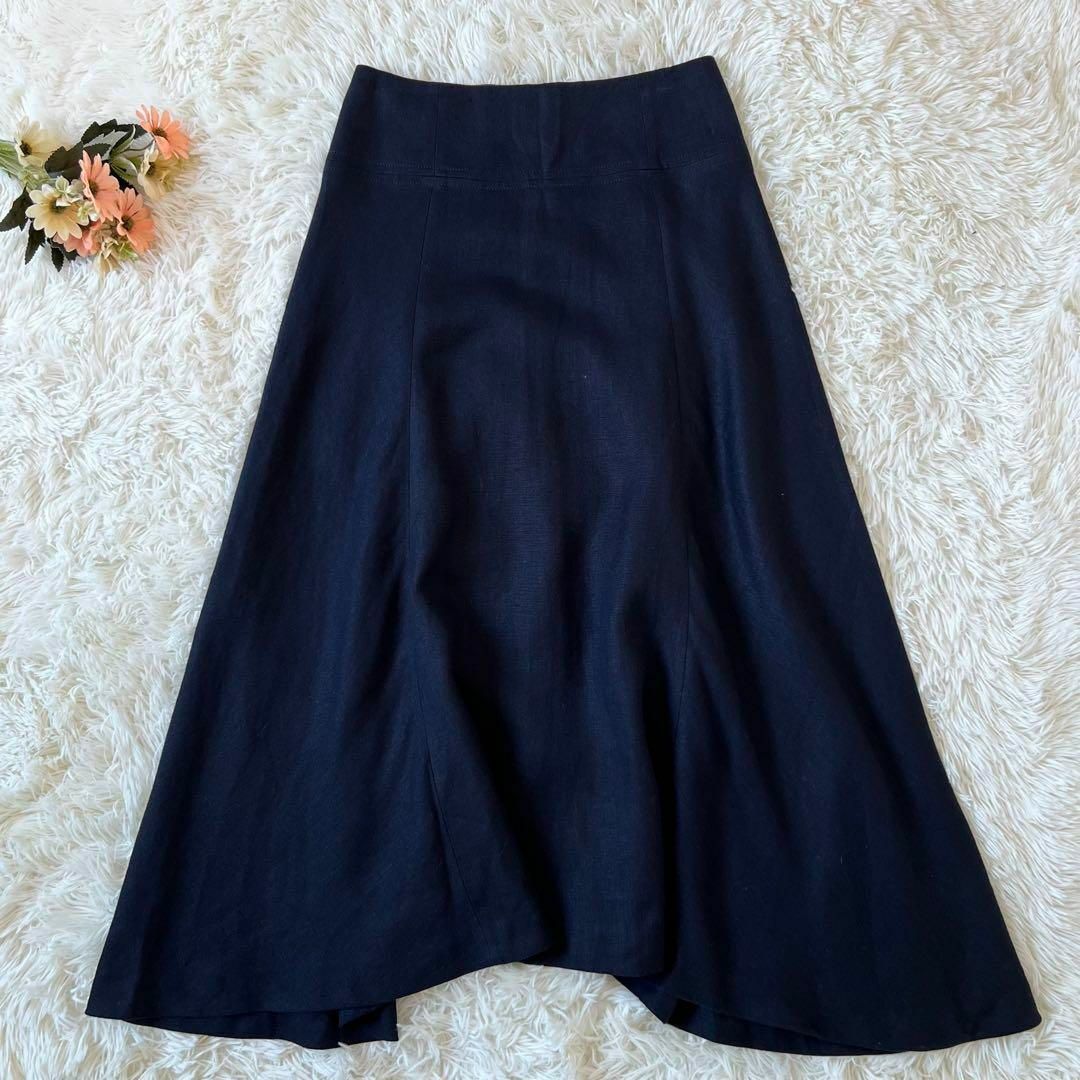 ebure(エブール)のebure エブール リネン 100％ フレア ロング スカート ネイビー レディースのスカート(ロングスカート)の商品写真