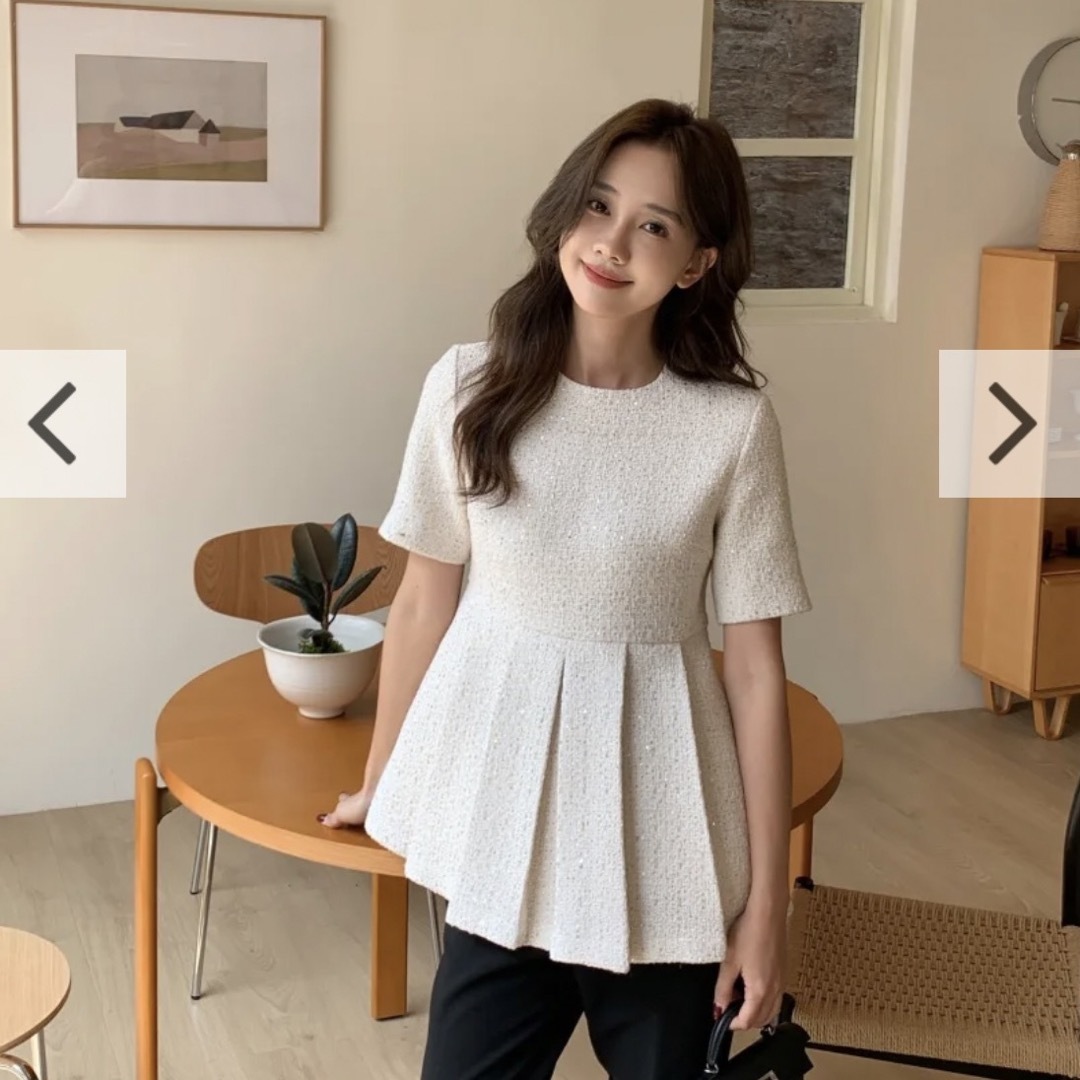 BIRTHDAY BASH(バースデーバッシュ)のbirthdaybash TWEED TUCK PEPLUM TOPS  レディースのトップス(カットソー(長袖/七分))の商品写真