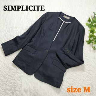 Simplicite - SIMPLICITE リネンノーカラージャケット 長袖 1釦 ネイビー M