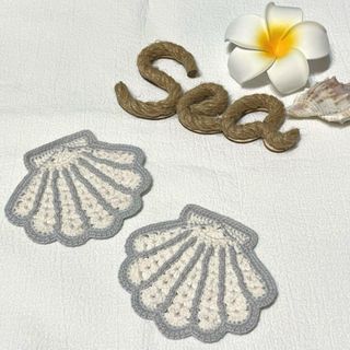 【在庫処分】ハンドメイド シェル コースター 2枚セット (グレー)(キッチン小物)