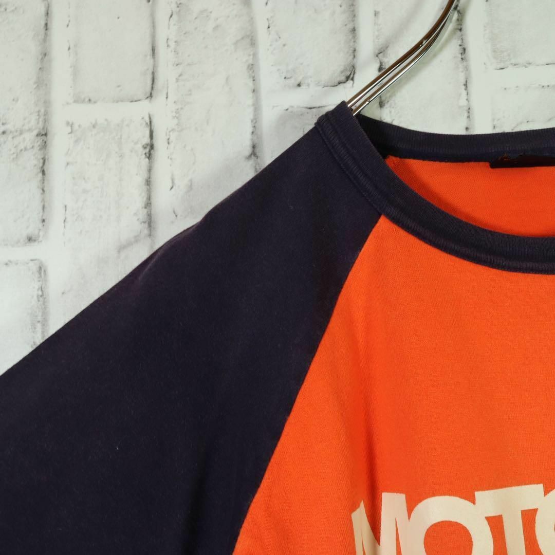 【レトロ古着】ラグランスリーブ リンガーネックTシャツ 企業ロゴ デカロゴ M メンズのトップス(Tシャツ/カットソー(半袖/袖なし))の商品写真