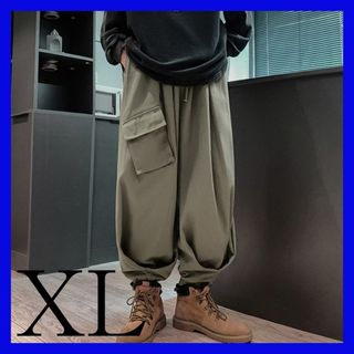 バルーンパンツ カーゴ ワイドパンツ 袴パンツ ダボ メンズ XL カーキ 人気(ワークパンツ/カーゴパンツ)