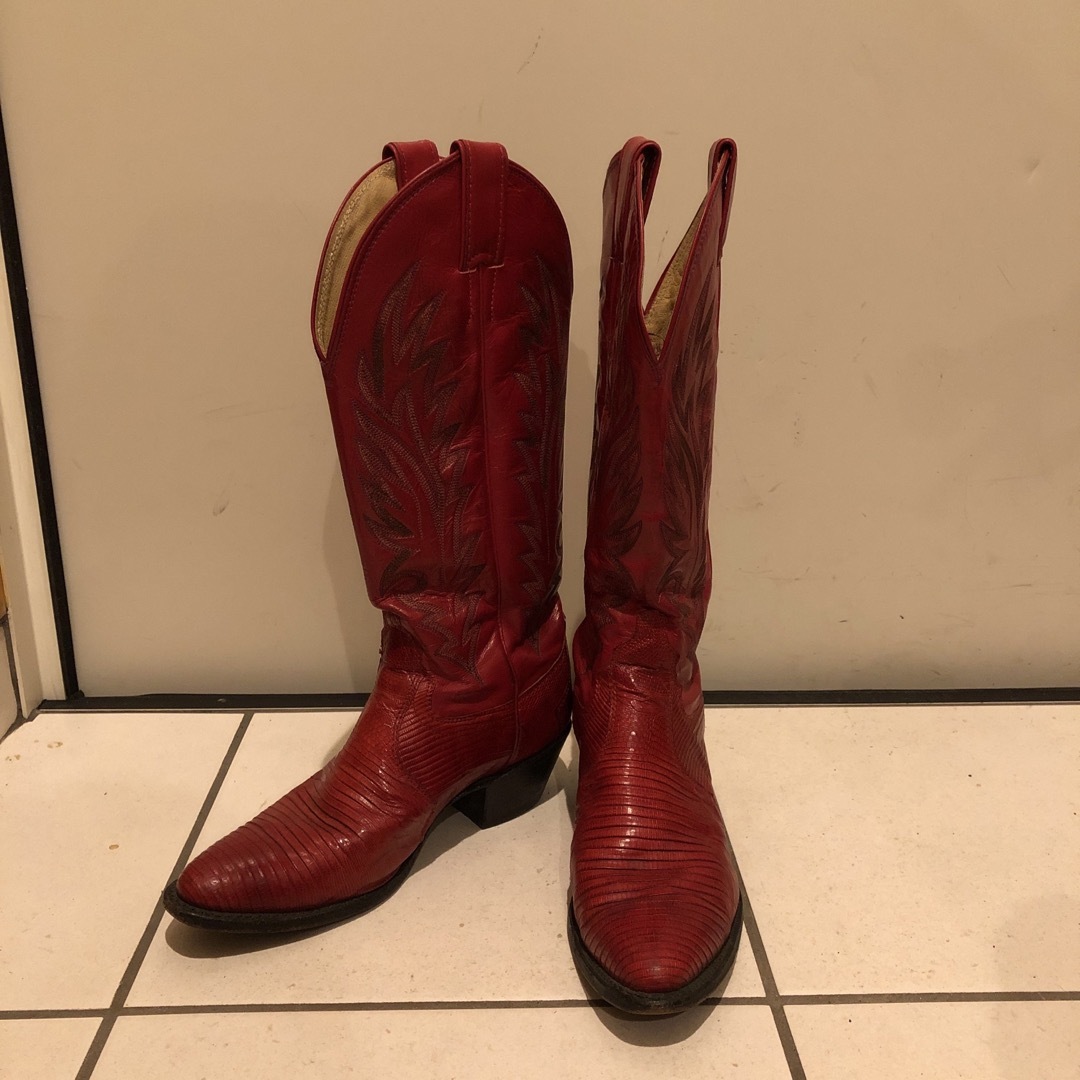 ウエスタンブーツ　リザード　トカゲ　ジャスティン　赤 レディースの靴/シューズ(ブーツ)の商品写真