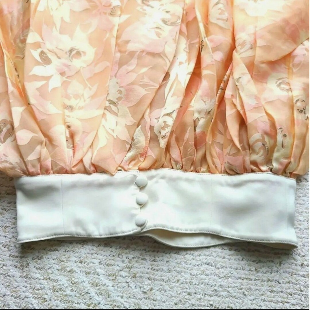 超美品!　シフォンスカート　オレンジピンク　サーモンピンク　フローラル柄　花柄 レディースのスカート(ミニスカート)の商品写真