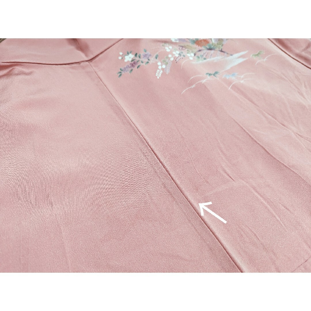 【単衣】訪問着 身丈154裄64.5 正絹 ローズピンク 金彩 レディースの水着/浴衣(着物)の商品写真