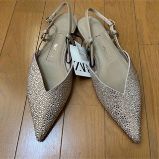 ザラ(ZARA)のZARA キラキラ　サンダル　ストラップ　フラットシューズ(バレエシューズ)