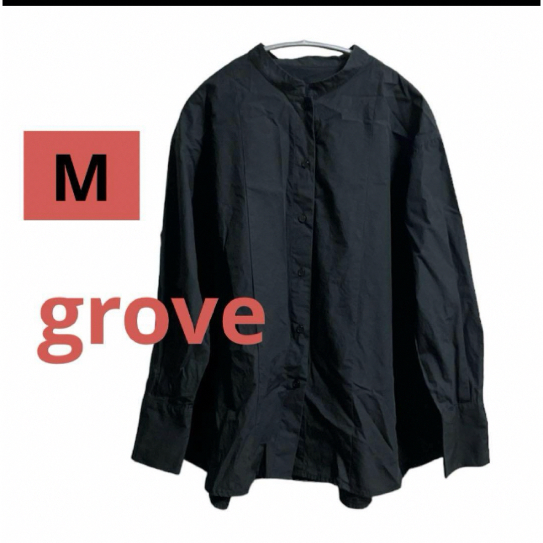 grove(グローブ)のgrove グローブ　シャツ　ブラウス　カットソー　ノーカラー　長袖　黒　ボタン レディースのトップス(シャツ/ブラウス(長袖/七分))の商品写真