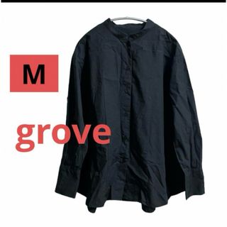 grove - grove グローブ　シャツ　ブラウス　カットソー　ノーカラー　長袖　黒　ボタン