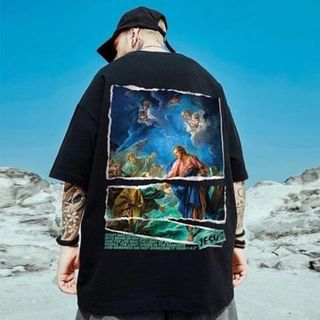 名画　ルーズシルエット　オーバーサイズ　ビッグシャツ　大きめ　絵画　キリスト(Tシャツ/カットソー(半袖/袖なし))