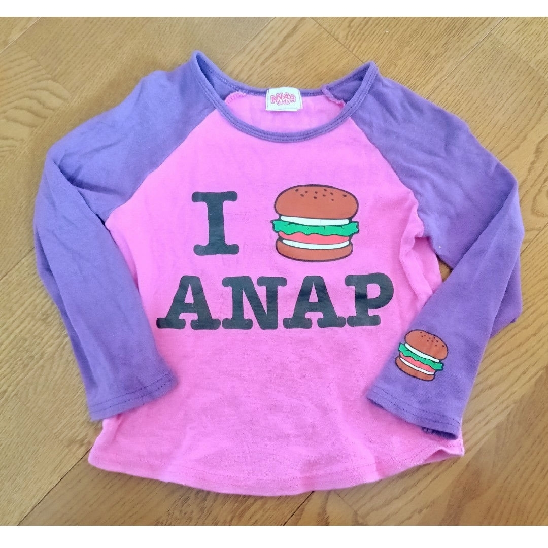 ANAP Kids(アナップキッズ)のアナップキッズ ラグラン 七分袖 ハンバーガー 110 キッズ/ベビー/マタニティのキッズ服女の子用(90cm~)(Tシャツ/カットソー)の商品写真