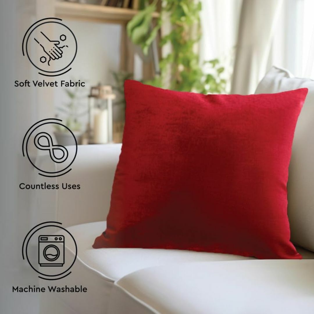 【色: レッド】Encasa Homesベルベット装飾枕カバー2個セット-赤-1 インテリア/住まい/日用品のインテリア小物(クッション)の商品写真