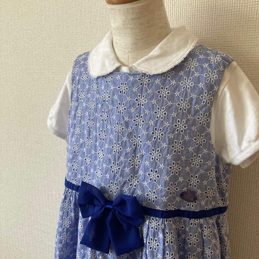 mikihouse(ミキハウス)のMIKI HOUSE ミキハウス 綿レース ワンピース ドレス ブルー 130 キッズ/ベビー/マタニティのキッズ服女の子用(90cm~)(ドレス/フォーマル)の商品写真