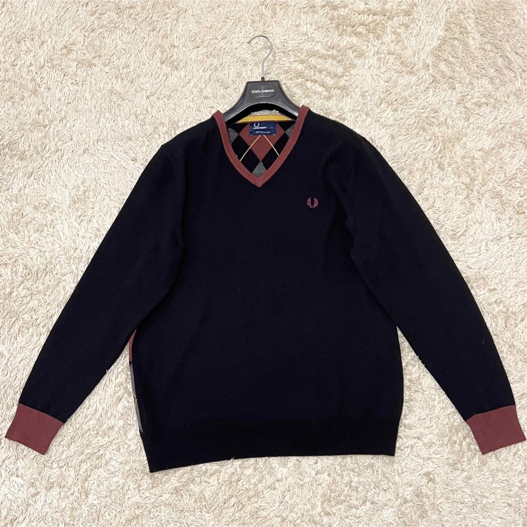 FRED PERRY(フレッドペリー)の【お値下げ歓迎、即日発送】フレッドペリー　ニット　セーター　アーガイル　メリノ メンズのトップス(ニット/セーター)の商品写真