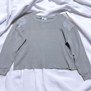 UNITED ARROWS - ゆったりサイズ　キャラクス　ヘビーワッフル　パッチド　クルーネック　美品　グレー