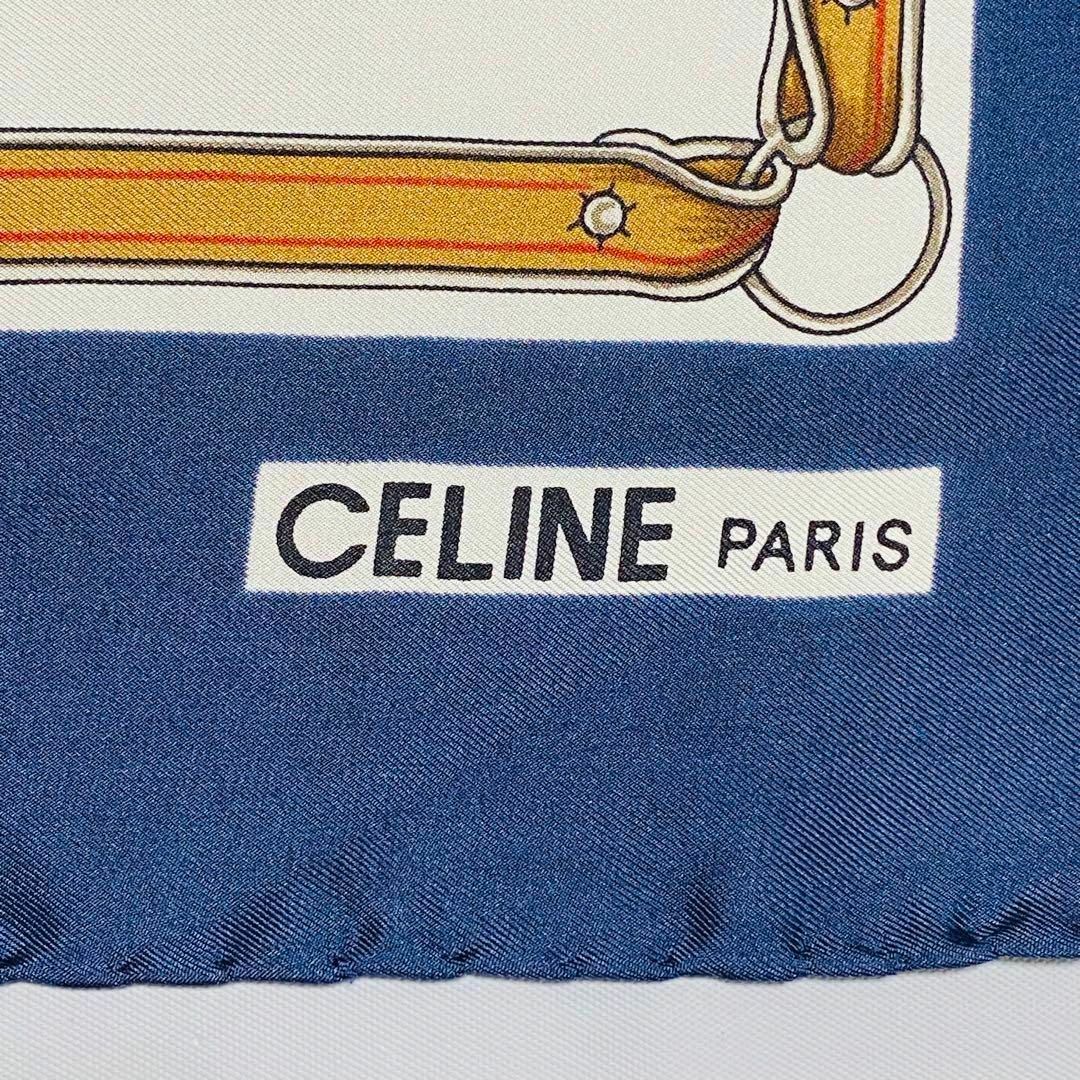 celine(セリーヌ)の★CELINE★ スカーフ 大判 マカダム 競馬 ベルト 帽子 ネイビー タグ無 レディースのファッション小物(バンダナ/スカーフ)の商品写真