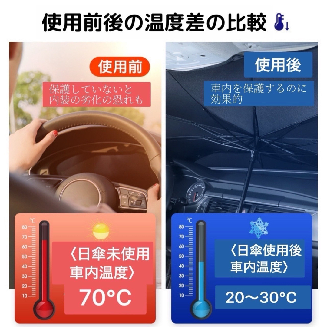 【新品未使用】サンシェード　車用　 傘式  フロントガラス 折り畳み 自動車/バイクの自動車(車内アクセサリ)の商品写真