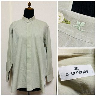 クレージュ(Courreges)の美品　状態考慮　ヴィンテージ　クレージュ　シャツ　襟に刺繍ロゴ　綿100(シャツ/ブラウス(半袖/袖なし))