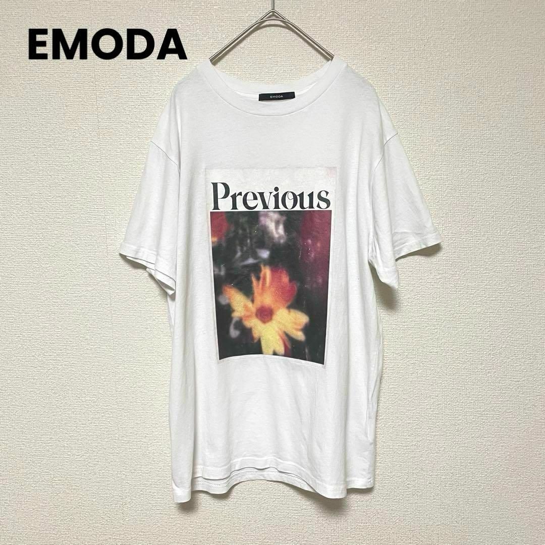 EMODA(エモダ)のxx91 EMODAエモダ/半袖 Tシャツ/プリントシャツ/白 レディースのトップス(Tシャツ(半袖/袖なし))の商品写真