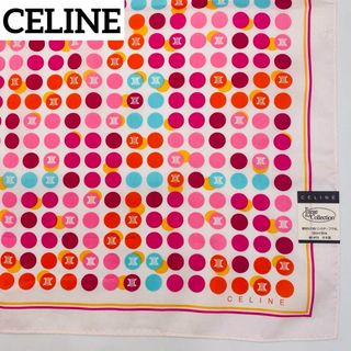 セリーヌ(celine)の未使用品 ★CELINE★ ハンカチ 大判 マカダム ドット ホワイト レッド(ハンカチ)