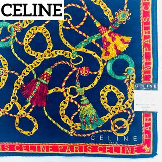 セリーヌ(celine)の未使用品 ★CELINE★ ハンカチ 大判 タッセル チェーン リング ネイビー(ハンカチ)