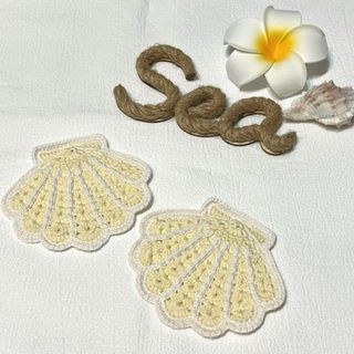 【在庫処分】ハンドメイド シェル コースター 2枚セット (イエロー)(キッチン小物)