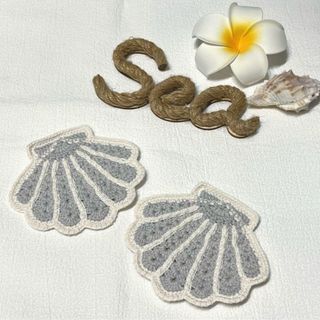 【在庫処分】ハンドメイド シェル コースター 2枚セット (グレー)(キッチン小物)