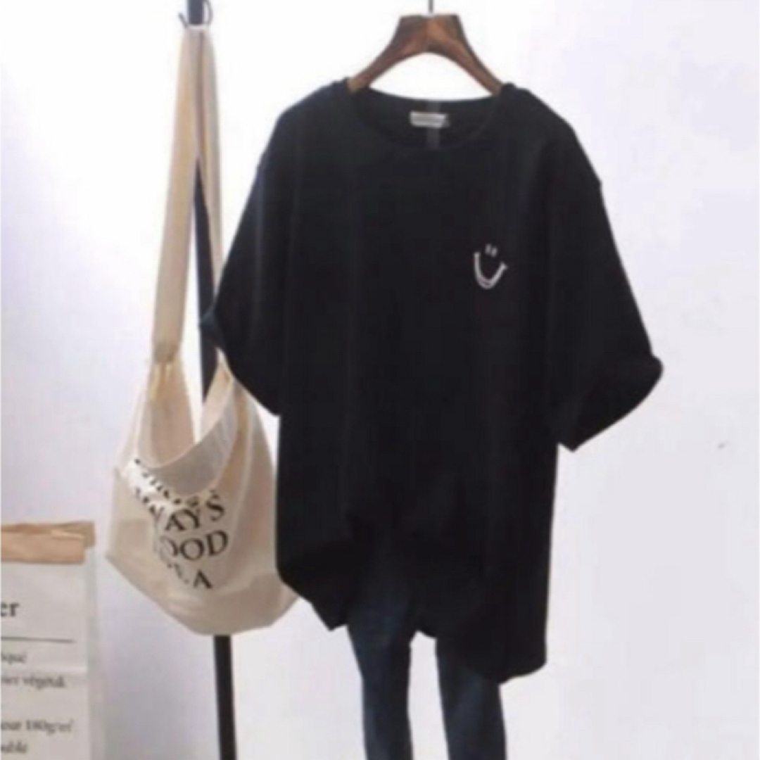 新品 スマイル Tシャツ レディース ニコちゃん 黒 半袖 韓国ファッション レディースのトップス(Tシャツ(半袖/袖なし))の商品写真