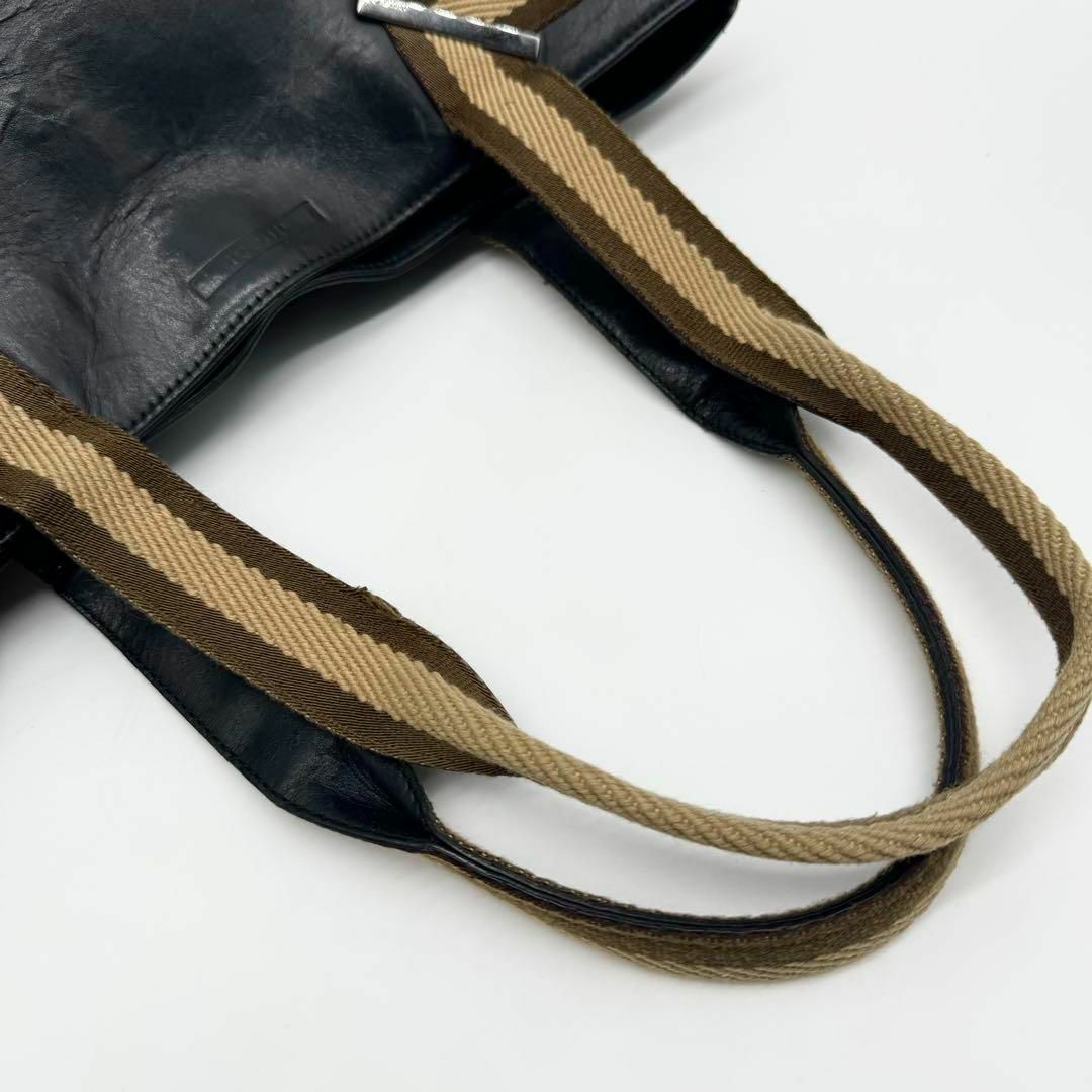 Gucci(グッチ)のGUCCI ウェビングライン トートバッグ ハンドバッグ  A4 本革 黒 レディースのバッグ(トートバッグ)の商品写真