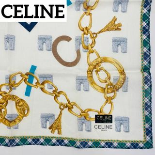 セリーヌ(celine)の未使用品 ★CELINE★ ハンカチ チェック エッフェル塔 凱旋門 グリーン(ハンカチ)